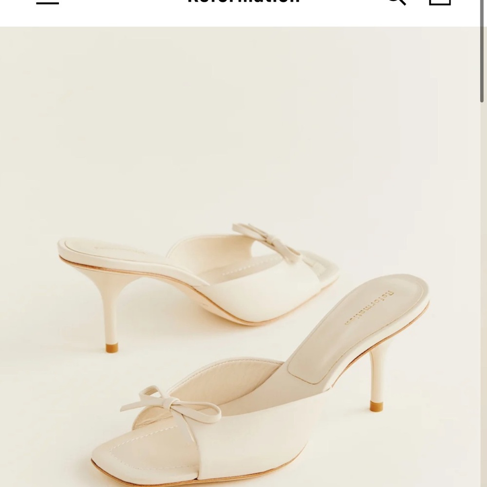 Reformation Cream Kitten Heel Mules with Peep-Toe